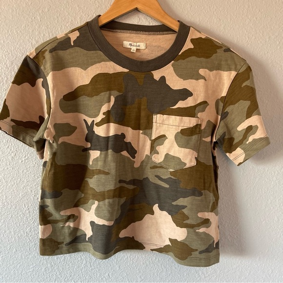Madewell Green Cottontail Camo Oversized Easy Crop Top T-Shirt Womens Size Small - Picture 6 of 10